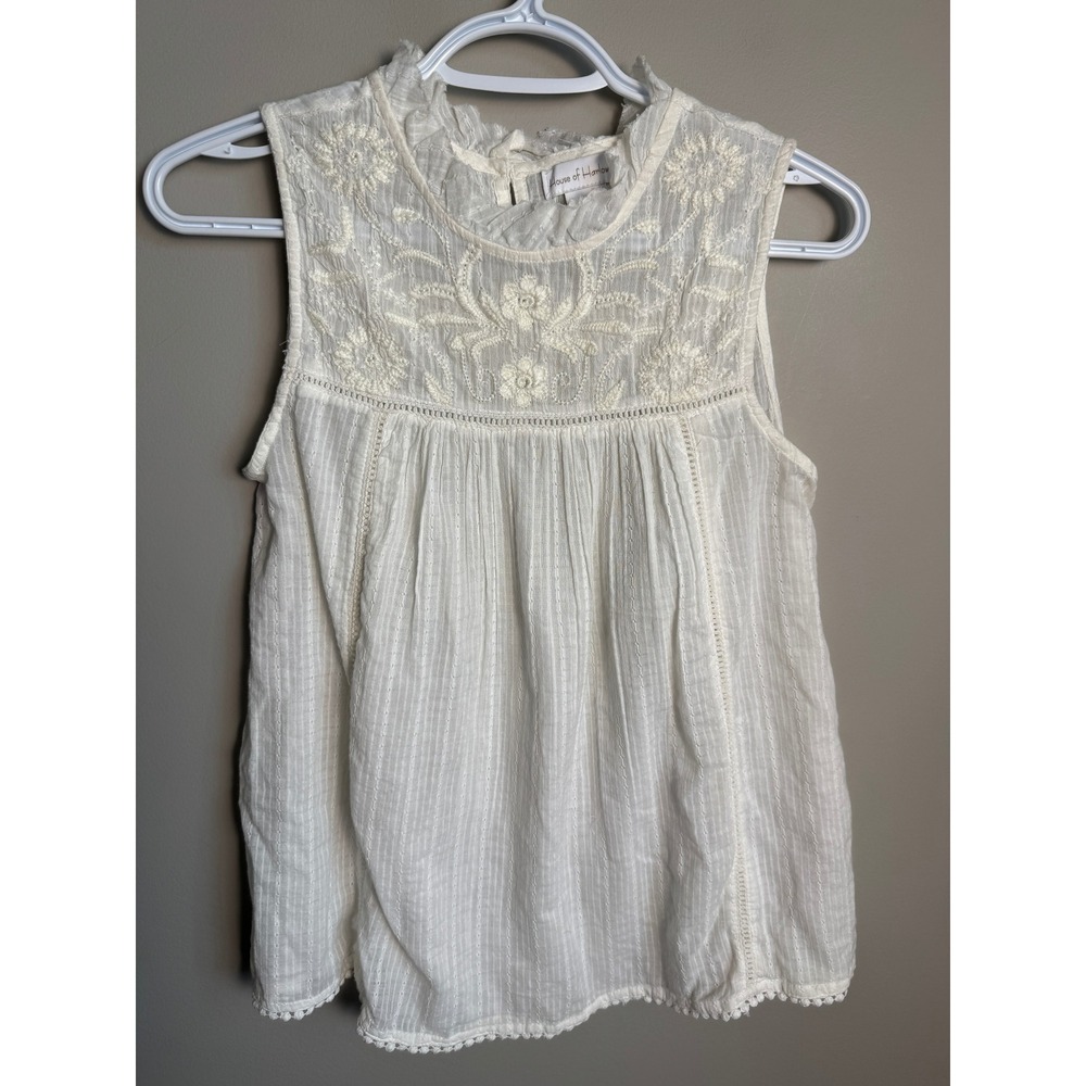 House of Harlow 1960 Womens Cream Embroidered Sleeveless Boho Top Size S Peasant